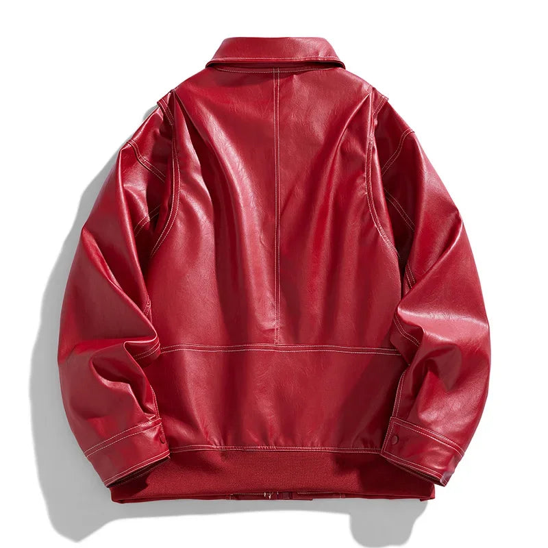 Spring Autumn New Loose Trend Men Couple Jacket Lapel Motorcycle Handsome Coats Europe The United States Trend Leather Jacket